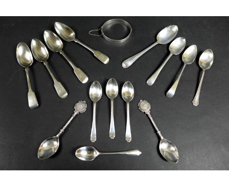 A group of silver, including a Georgian teaspoon, Peter & William Bateman, London 1812, and nine later silver teaspoons and a