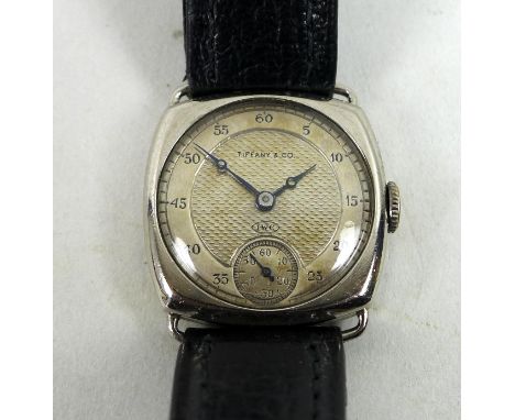 An Art Deco IWC for Tiffany & Co. 18ct white gold cased ladies wristwatch, circular silvered dial with plain chapter ring aro