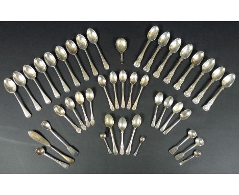 A collection of Georgian, Victorian and Edwardian teaspoons, including a set of nine Old English pattern, terminals engraved 