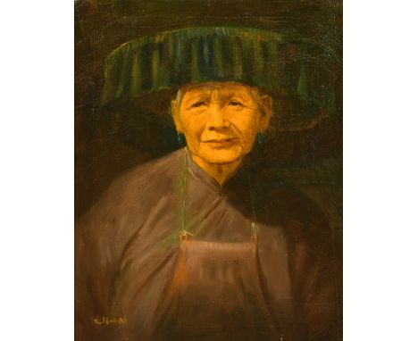 Mid-20th Century Chinese School, a portrait of a lady, oil on canvas, signed Chan, 24" x 18" (61 x 46cm).