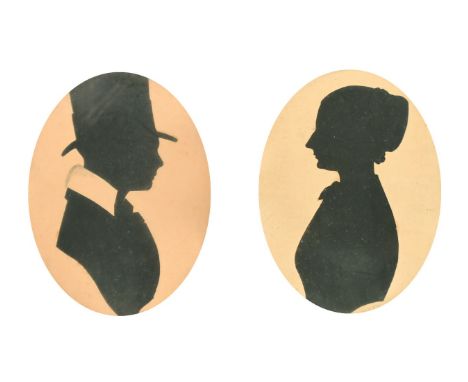 A group of 3 mid-19th Century silhouette portraits each around 3.25" x 2.75" (8 x 7cm), along with a pencil portrait of a gen