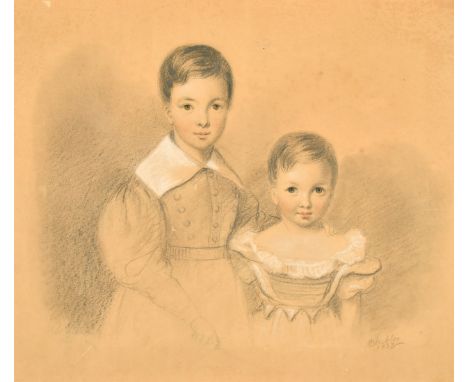 Alexander Blackley, circa 1837, a portrait of two children, coloured chalks on paper laid onto linen, 11" x 13" (28 x 33cm), 
