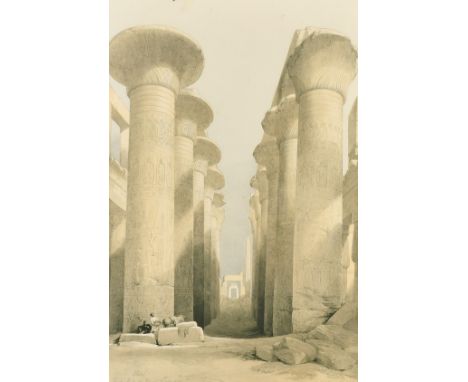 After David Roberts, 19th Century tinted lithograph, 'Thebes, Great Hall at Karnak', 19" x 13.5", (48x34cm).