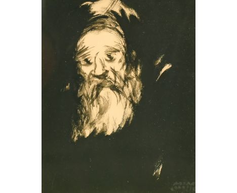 Avraham Goldberg (1906-1980) Israeli, Portrait of a Rabbi, ink drawing, signed in Hebrew, 6.75" x 5.25", (17x13.5cm).