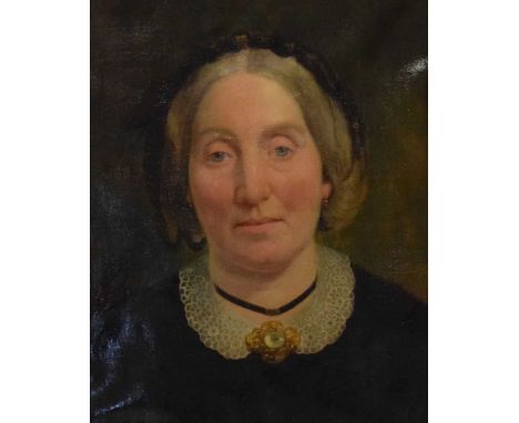 Late Victorian oil on canvas - Portrait of a lady in mourning, 40.5cm x 32.5cm, gilt framed 