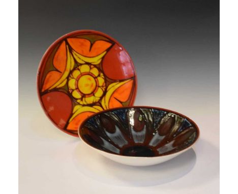 Poole Pottery - Delphis charger, together with a large bowl, both 34cm diameter, marks to base (2)