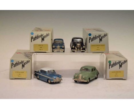 Pathfinder Models - Four boxed 1/43 scale diecast model vehicles comprising; PFM 14 'Riley 1.5 1958', PFM 16 'Austin Hereford