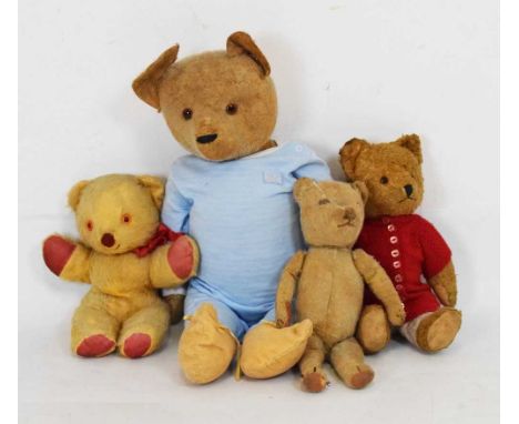 Four vintage teddy bears including a golden mohair musical bear by Chad Valley (31cm high), tallest 54cm 