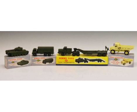 Dinky Toys - Three boxed military-themed diecast model vehicles comprising; 660 'Tank Transporter', 651 'Centurion Tank' and 