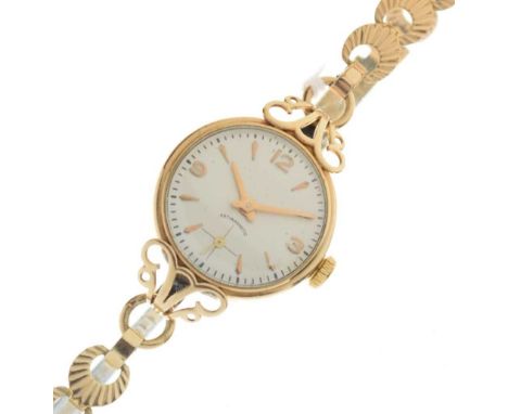 Lady's 9ct gold dress watch, Arabic quarters, antimagnetic manual wind movement, 22mm ex. crown, bracelet strap, 15.6g gross 