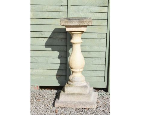 Sandford Stone sundial on baluster-shaped pedestal and square base, 86cm high 