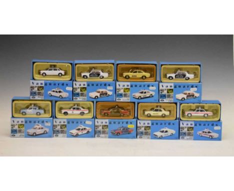 Collection of nine boxed 1:43 scale Vanguard Police themed diecast model cars to include; VA05503 West Yorkshire Ford Consul,