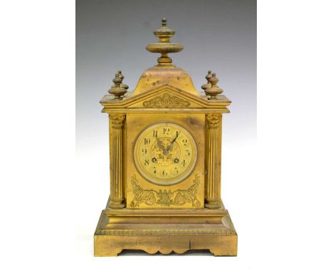 Late 19th Century French gilt brass mantel clock having an Arabic cellular dial with two-train movement in architectural case