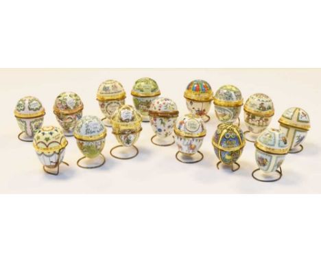 Collection of fifteen Halcyon Days Bilston and Battersea Enamel Easter Eggs