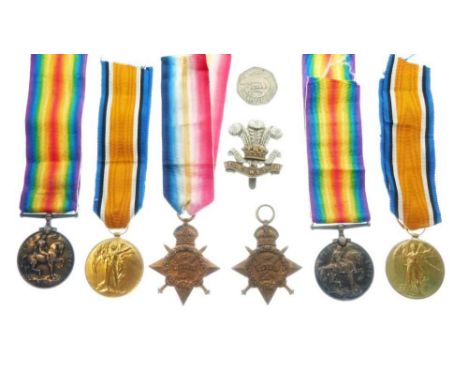 Two First World War medal trios comprising of War Medal, Victory Medal and 1914 Star awarded to Private J. Wayman on the 2nd 
