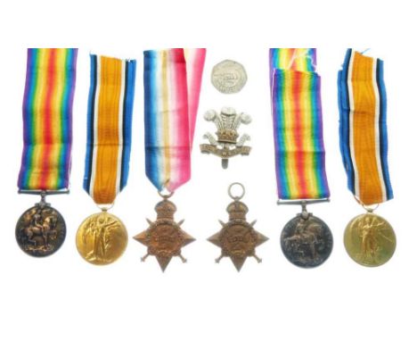 Two First World War medal trios comprising of War Medal, Victory Medal and 1914 Star awarded to Private J. Wayman on the 2nd 