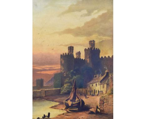 R. McDonald (Late 19th Century) - Oil on canvas - Coastal castle/ harbour, signed and dated '1894' lower right, 47cm x 32cm, 