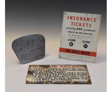 Railway/ transport interest - Vintage Midland Railway enamel sign (15cm x 28cm), together with a Railway Passengers Assurance