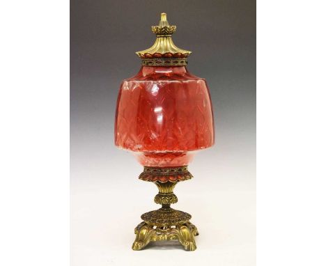 Large 20th Century cranberry glass table lamp, 55cm high