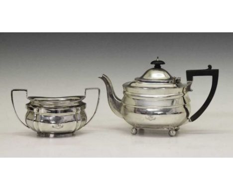 Mappin &amp; Webb - Early 20th Century silver teapot together with a similar style sugar bowl with engraved crest and motto '