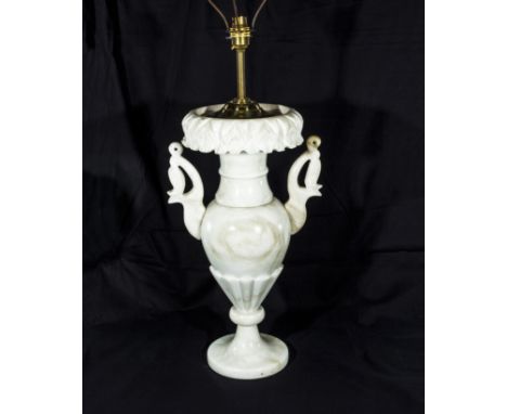 A white marble lamp base, height 47cm