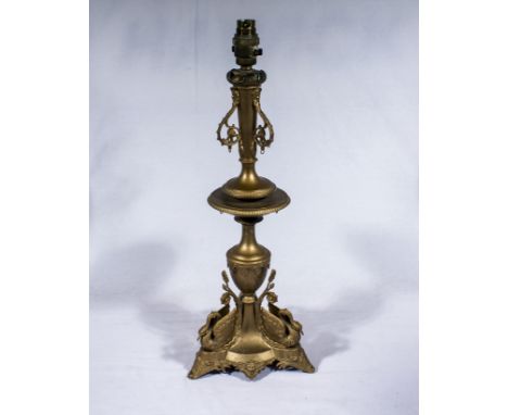 A brass table lamp