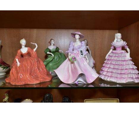 FIVE COALPORT LADIES OF FASHION FIGURINES, 'Barbara Ann', (slight paint chip to flowers), 'First Dance', 'Young Love', 'Sally