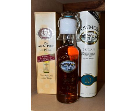 TWO BOTTLES OF SINGLE MALT SCOTCH WHISKY comprising one bottle of Bowmore Islay Single Malt, 10 years old, fill level low nec