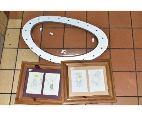 AN AIRBUS A330 LANDING  LIGHT COVER, curved shaped oval outer metal ring with clear Perspex centre, length approximately 59cm
