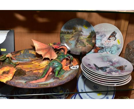 THE MIDORI MINT 3D PLAQUE, 'Wizard &amp; Dragon', diameter 37cm, together with five Royal Doulton annual Christmas plates 'Fi