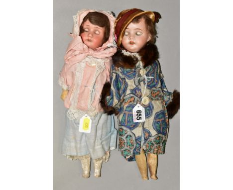 A WILLIAM GOEBEL BISQUE HEAD DOLL, nape of neck marked with crowned WG mark and Bavaria, sleeping blue glass eyes with wear t