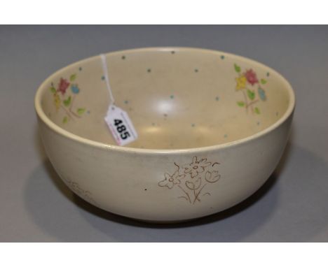 CLARICE CLIFFE BOWL FOR NEWPORT POTTERY, decorated in enamel sprigs of flowers and turquoise dots, factory mark to base, diam