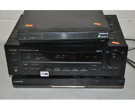 A TEAC AG-790 RECEIVER AMPLIFIER, a Samsung Blu-ray player (both PAT pass and working) and a Humax TV receiver (no PSU)(3)