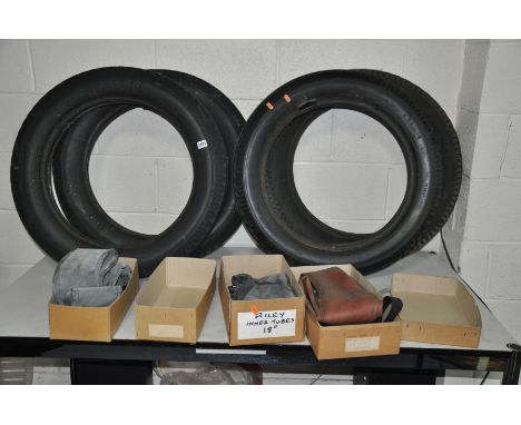 A SET OF FOUR MICHELIN 5.5X19 VINTAGE TYRES and four inner tubes in three boxes