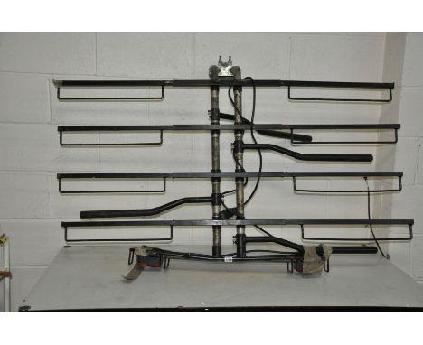 A HEAVY DUTY VEHICLE BIKE RACK, towing hitch attachment with light board and electrics