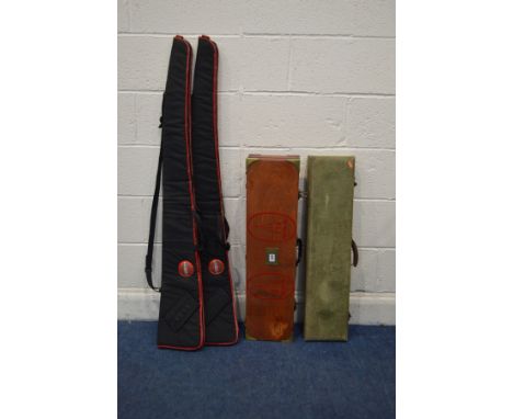 A COLLECTION OF PADED GUN CASES, comprising one wooden, one covered in vintage linen and two fabric (4)