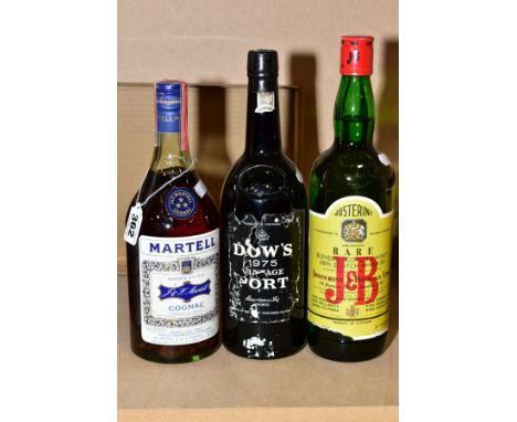 WHISKY, PORT AND COGNAC, comprising one bottle of J &amp; F Martell Cognac (old bottling) seal intact, one bottle of J &amp; 