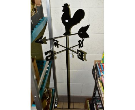 A WEATHER VANE OF STEEL CONSTRUCTION, Cockerel to the top, height approximately 136cm