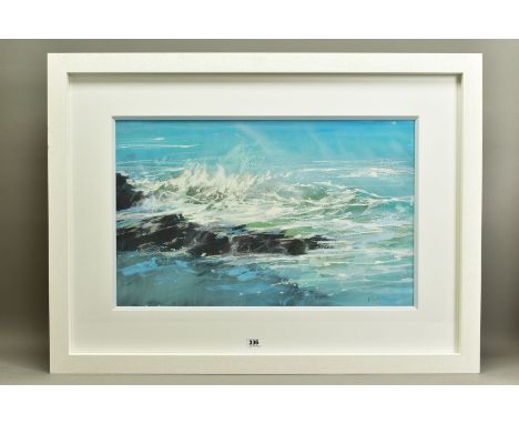 JAMES BARTHOLOMEW (BRITISH CONTEPMORARY) 'South West Wash', a coastal seascape, waves crashing over rocks, signed bottom righ