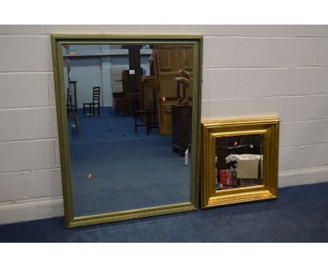 A LARGE MODERN BEVELLED EDGE WALL MIRROR, 131cm x 100cm, a square gilt framed wall mirror along with an early to mid 20th cen
