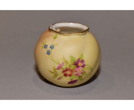 A ROYAL WORCESTER BLUSH IVORY GLOBULAR VASE, shape No G161, painted and tinted with floral sprays, green backstamp, height 6.