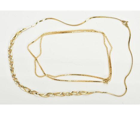 A 9CT GOLD CHAIN AND NECKLACE, the box link chain, fitted with a spring clasp hallmarked 9ct gold Birmingham import, length 5