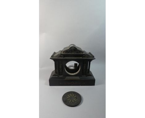 A Late 19th Century Black Slate Mantle Clock Surround with Presentation Inscription Dated 1891, Architectural Form, 38cm Wide