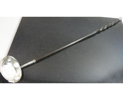 A Georgian Baleen Handled White Metal Toddy Ladle, The Bowl Set with George III Shilling, 46cm Long 