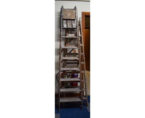 Two Vintage Wooden Step Ladders 