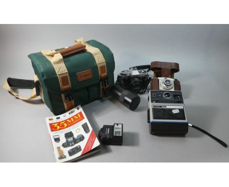 A Tray Containing Photographic Equipment to Include Minolta X300 35mm Camera, Minolta Zoom Lens, Kodak EK4 Instant Camera, Va