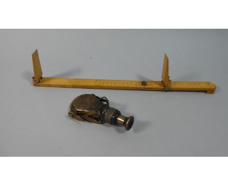 A Reproduction Brass Mounted Pocket Naval Compass After R &amp; J Beck Together with a Rabone Brass Mounted Ruler 