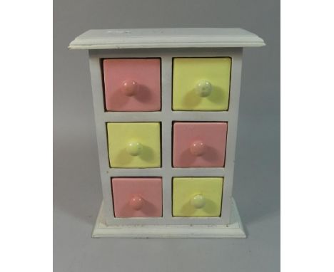 A Small Kitchen Spice Chest with Six Ceramic Drawers, 23.5cm High 