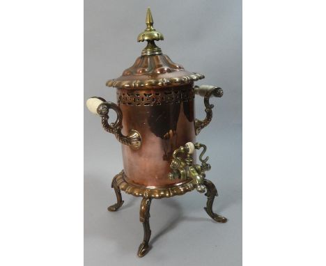 A Late 19th Century Samovar with Brass Finial and Tap on Four Scrolled Feet, 34cm high 