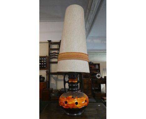 A Very Large Vase Shaped Lava Glazed German Ceramic Table Lamp and Shade, c.1970 123cm High Max 